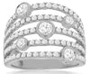 1.5CT DIAMOND 14KT WHITE GOLD ROUND MULTI ROW CRISS CROSS FUN ANNIVERSARY RING