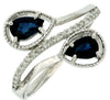 1.12CT DIAMOND & AAA SAPPHIRE 14K WHITE GOLD PEAR SHAPE & ROUND CRISS CROSS RING