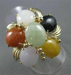 ESTATE WIDE 10.0CT JADE AMBER ONYX & CARNELIAN 14KT YELLOW GOLD FLOWER RING 2775
