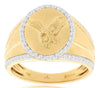 ESTATE LARGE .33CT DIAMOND 14KT YELLOW GOLD 3D FLYING EAGLE OVAL MENS RING