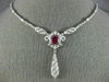 ANTIQUE LARGE 9.90CT DIAMOND & AAA RUBY 18K WHITE GOLD 3D LARIAT TENNIS NECKLACE