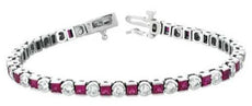 7.36CT DIAMOND & AAA RUBY 14KT WHITE GOLD 3D ROUND & PRINCESS TENNIS BRACELET