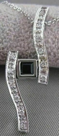 ESTATE .55CT DIAMOND & SAPPHIRE 14K WHITE GOLD LONG SWIRL PENDANT #34X12