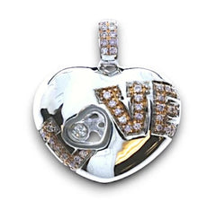 .36CT WHITE & PINK DIAMOND 18K WHITE ROSE GOLD HEART SHAPE LOVE FLOATING PENDANT