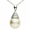 ESTATE .12CT DIAMOND & AAA SOUTH SEA PEARL 14K WHITE GOLD SWIRL FLOATING PENDANT