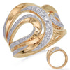 ESTATE WIDE .49CT DIAMOND 14KT YELLOW GOLD 3D MULTI ROW DOUBLE LEAF FUN RING