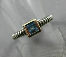ESTATE .50CT AAA BLUE TOPAZ 925 SILVER & 14KT GOLD SQUARE SOLITAIRE RING #22033