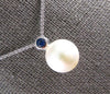.08CT AAA SAPPHIRE & SOUTH SEA PEARL 14KT WHITE GOLD BEZEL LOVE FLOATING PENDANT