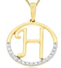 .02CT DIAMOND 14KT 2 TONE GOLD CLASSIC H INITIAL CIRCULAR FUN FLOATING PENDANT