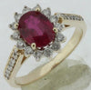 ESTATE 1.70CT DIAMOND & AAA RUBY 14KT YELLOW GOLD OVAL & ROUND FLOWER LOVE RING