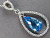 LARGE 4.45CT DIAMOND & AAA BLUE TOPAZ 14KT WHITE GOLD TEAR DROP FLOATING PENDANT