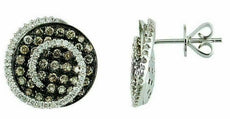 1.84CT WHITE & MOCHA DIAMOND 14K WHITE GOLD 3D CIRCULAR PAVE SWIRL STUD EARRINGS