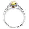 .77CT WHITE & FANCY YELLOW DIAMOND 18KT 2 TONE GOLD EMERALD CUT ENGAGEMENT RING