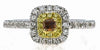 .72CT WHITE ORANGE & FANCY YELLOW DIAMOND 18KT 2 TONE GOLD HALO ENGAGEMENT RING