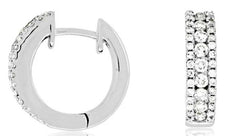 ESTATE 0.65CT DIAMOND 14KT WHITE GOLD CLASSIC 3 ROW CHANNEL HUGGIE HOOP EARRINGS