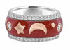 WIDE 1.38CT DIAMOND & RED ENAMEL 18K WHITE & ROSE GOLD MOON & STAR ETERNITY RING