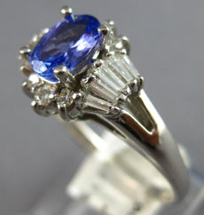 1.42CT DIAMOND & AAA TANZANITE 14K WHITE GOLD 3D OVAL & BAGUETTE ENGAGEMENT RING