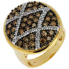Estate 1.78Ct White & Mocha Diamond 14Kt Yellow Gold Criss Cross Geometrical Fun Ring