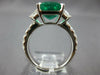 LARGE 5.07CT DIAMOND & AAA EMERALD 18K WHITE GOLD SQUARE 3 STONE ENGAGEMENT RING