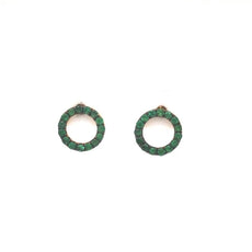 ESTATE .47CT AAA EMERALD 18KT YELLOW GOLD 3D CIRCLE OF LIFE FUN STUD EARRINGS