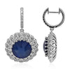 LARGE 13.87CT DIAMOND & AAA SAPPHIRE 18K WHITE GOLD DOUBLE HALO HANGING EARRINGS