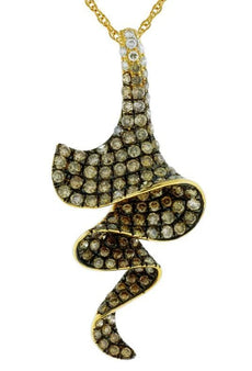 1.73CT WHITE & MOCHA DIAMOND 14KT YELLOW GOLD MULTI COLOR SWIRL ZIG ZAG PENDANT