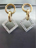 ESTATE .46CT DIAMOND 14KT WHITE & ROSE GOLD 3D CIRCLE & SQUARE HANGING EARRINGS