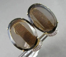 ANTIQUE 26.6CTW CLIP ON SMOKY TOPAZ & DIAMOND 18KT WHITE & YELLOW GOLD EARING