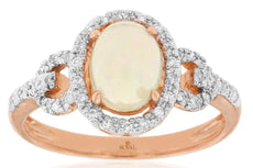 1.08CT DIAMOND & AAA OPAL 14KT ROSE GOLD ROUND & OVAL CLASSIC LOVE KNOT FUN RING