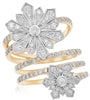 ESTATE LARGE 1.43CT DIAMOND 14K 2 TONE GOLD MULTI ROW DOUBLE SNOWFLAKE LOVE RING