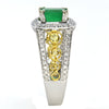 LARGE 2.61CT WHITE & FANCY YELLOW DIAMOND & AAA EMERALD 18KT 2 TONE GOLD 3D RING