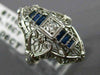 ANTIQUE .21CT OLD MINE DIAMOND & AAA SAPPHIRE 18K WHITE GOLD FILIGREE RING 19859