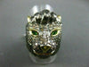 ANTIQUE LARGE 2.39CT COLOR DIAMOND & EMERALD 18KT YELLOW & BLACK GOLD LION RING