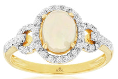 1.08CT DIAMOND & AAA OPAL 14KT YELLOW GOLD 3D OVAL & ROUND LOVE KNOT FUN RING