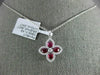 ESTATE 1.08CT DIAMOND & AAA RUBY 18K WHITE GOLD 3D ROUND & OVAL FLOWER PENDANT