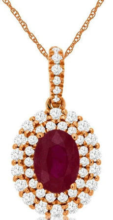 1.29CT DIAMOND & AAA RUBY 14KT ROSE GOLD 3D OVAL & ROUND HALO FLOATING PENDANT