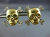 ESTATE LARGE .20CT ROUND DIAMOND 14KT YELLOW GOLD 3D HAPPY SKULL STUD EARRINGS