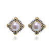 AAA BLUE SPINEL & AAA PEARL 18K YELLOW GOLD & 925 SILVER FILIGREE STUD EARRINGS