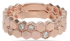 .16CT DIAMOND 14K ROSE GOLD MULTI HEXAGON STACKABLE DOUBLE BAND ANNIVERSARY RING