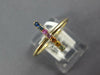 ESTATE .20CT AAA MULTI COLOR SAPPHIRE 14KT YELLOW GOLD 3D RAINBOW FUN BAR RING