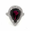 LARGE 7.16CT DIAMOND & AAA RHODOLITE 18KT WHITE GOLD PEAR SHAPE ENGAGEMENT RING