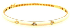 .08CT DIAMOND & WHITE ENAMEL 18KT YELLOW GOLD 3D 3 STONE CUFF BANGLE BRACELET