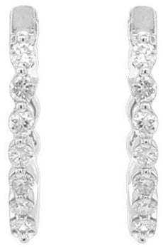 .26CT DIAMOND 18KT WHITE GOLD 3D ROUND SHARED PRONG HUGGIE HOOP HANGING EARRINGS