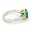 3.08CT DIAMOND & AAA EMERALD 18KT 2 TONE GOLD 3D CUSHION 3 STONE ENGAGEMENT RING