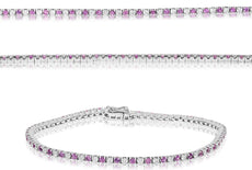 2.25CT DIAMOND & AAA PINK SAPPHIRE 14K WHITE GOLD ROUND ETERNITY TENNIS BRACELET