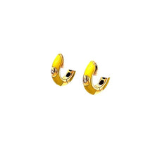 .05CT DIAMOND & YELLOW ENAMEL 18KT YELLOW GOLD 3D HOOP HUGGIE HANGING EARRINGS