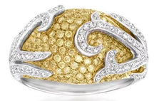 LARGE 1.35CT WHITE & FANCY YELLOW DIAMOND 14K WHITE GOLD MULTI ROW FILIGREE RING