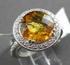 ANTIQUE LARGE 4.55CT DIAMOND & EXTRA FACET CITRINE 14KT WHITE GOLD FILIGREE RING