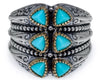 LARGE AAA TURQUOISE 18KT YELLOW GOLD & 925 SILVER TRILLION HANDCRAFTED FUN RING