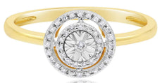 .10CT DIAMOND 14KT 2 TONE GOLD 3D ROUND DOUBLE HALO FLORAL FRIENDSHIP LOVE RING